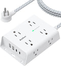 Surge Protector Power Strip, 8 Widely Outlets with 4 USB Ports (2 USB C), 5Ft Extension Cord with Multiple Plug Outlets, 3 Side Outlet Extender, Flat Plug, Wall Mount, ETL, White