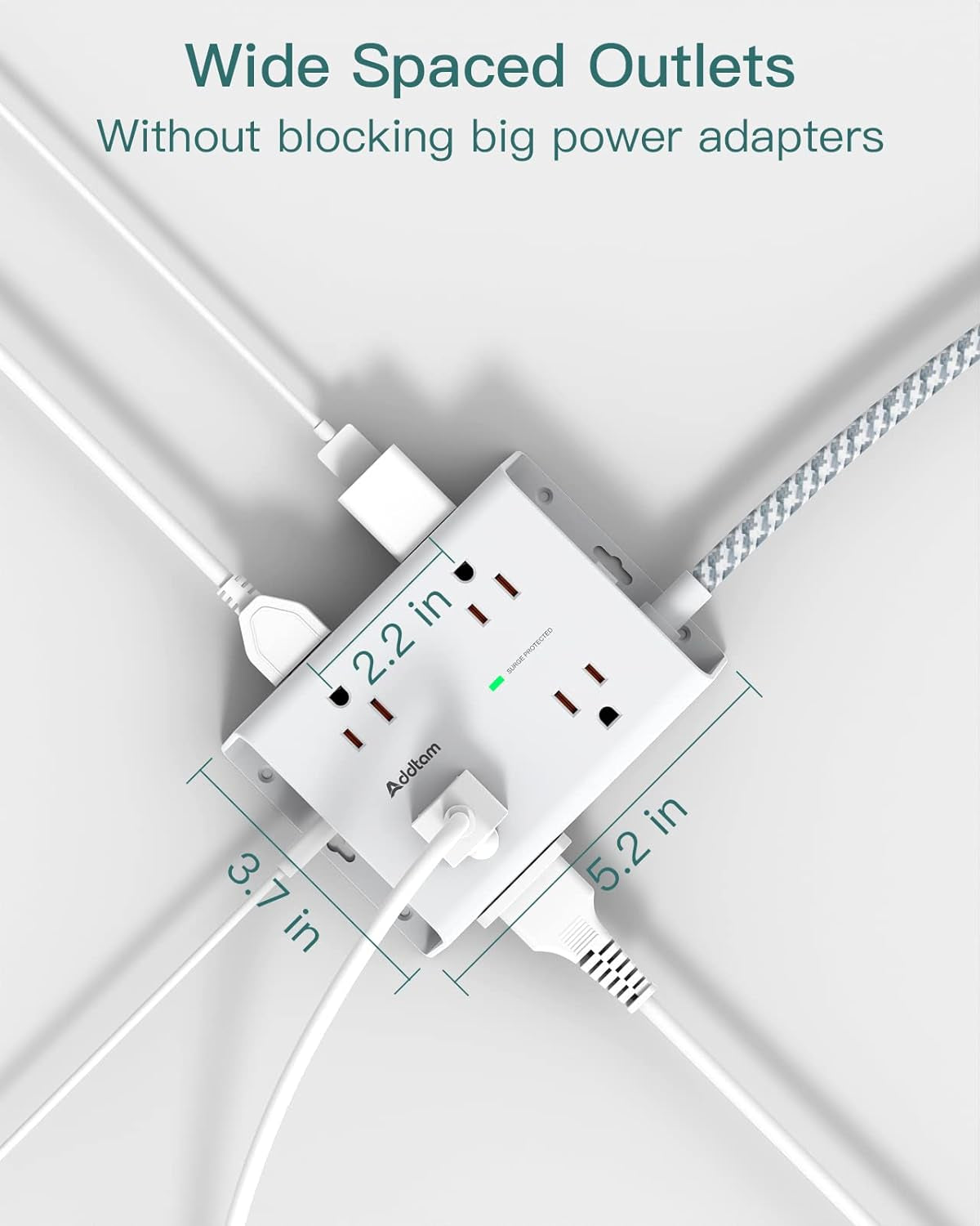 Surge Protector Power Strip, 8 Widely Outlets with 4 USB Ports (2 USB C), 5Ft Extension Cord with Multiple Plug Outlets, 3 Side Outlet Extender, Flat Plug, Wall Mount, ETL, White